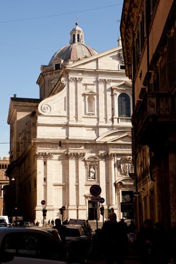 Renaissance west facade by Giacomo della Porta, 1571. Il Gesu, the mother church of the Jesuits, 16th century. Rome, Italy.