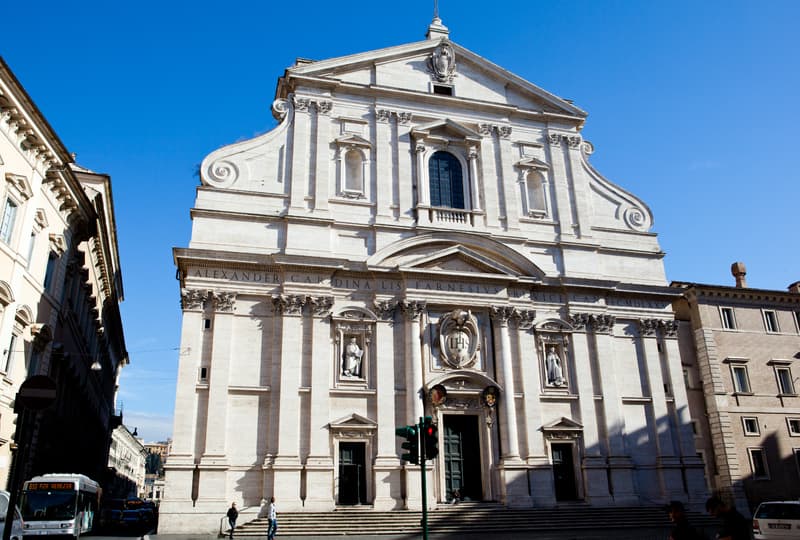 Renaissance west facade by Giacomo della Porta, 1571. Il Gesu, the mother church of the Jesuits, 16th century. Rome, Italy.