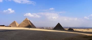 Panorama of the Great Pyramids of Giza.