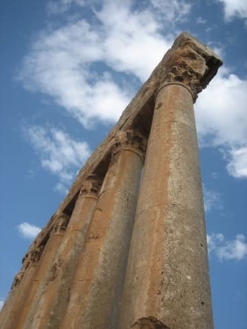 The six remaining columns of the Temple of Jupiter, which are the largest of any yet found in the Roman world.