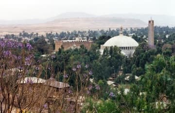 View of the old (left) and new St. Mary of Zion.