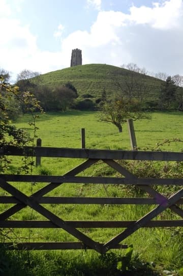 The mysteriously terraced Glastonbury Tor with St Michael's Tower.