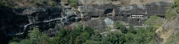 Panoramic view of the Ajanta Caves.