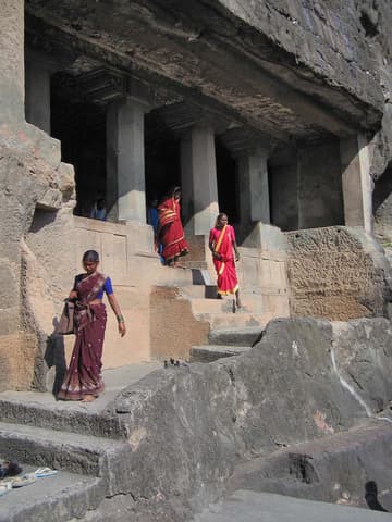 Visitors outside the caves.