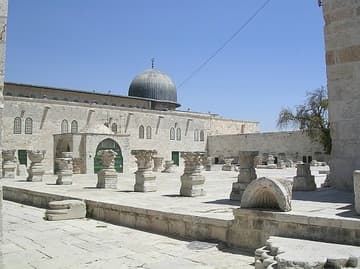 Capitals on display along the west side of the mosque.