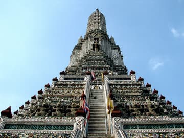 Stairs ascending the central chedi of Wat Arun, the Temple of the Dawn.