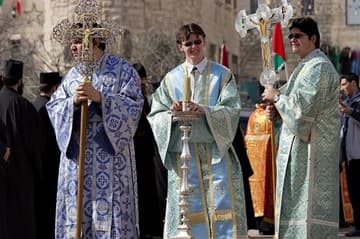 Greek Orthodox procession outside the Church of the Nativity.