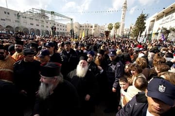 Greek Orthodox procession outside the Church of the Nativity.