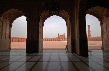 View from the main hall of Badshahi Mosque.