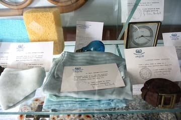 Padre Pio's belongings, carefully preserved and labeled.