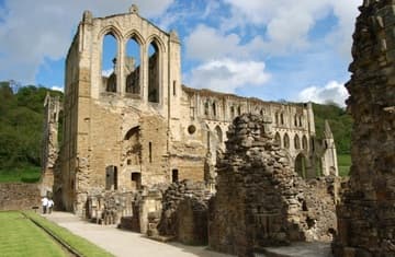 Remains of the abbey church as viewed from the cloister.