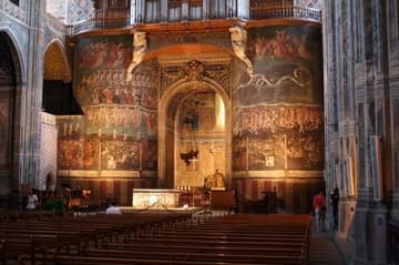 Interior looking west to the painting of the Last Judgment.