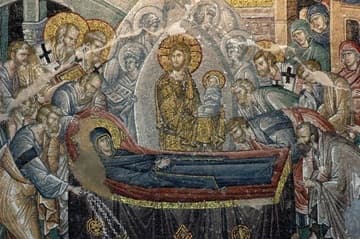 Closer view of the Dormition (Death) of the Virgin Mary.