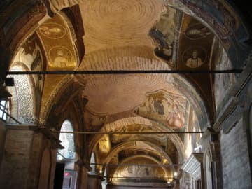 Golden mosaics on the exonarthex vault, looking north.