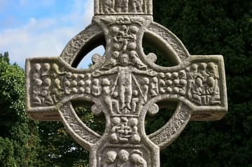 Detail of crucifixion and resurrection scenes on the western face of Muirdach's Cross. The cross dates from 900-923 AD and stands 5.5m (16 feet) tall.