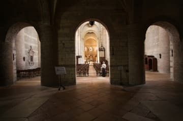 View of the bright nave from the dark narthex.