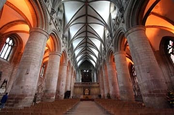 The Norman nave with Early English vault, looking east.