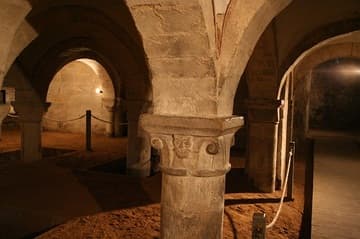 Carved capital in the crypt, possibly depicting Odin.