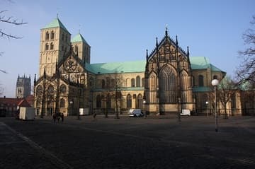 View from south across the Domplatz, with the tower of the &Uuml;berwasserkirche seen on the left.