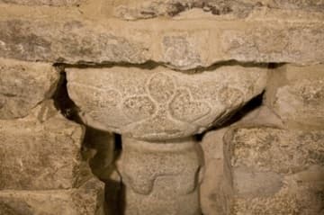 Column embedded in a pillar in the crypt, possibly Carolingian.