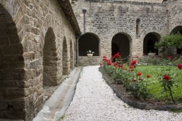 Reconstructed cloisters with rose garden.