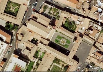 Aerial view of the Church of Santa Cecilia.