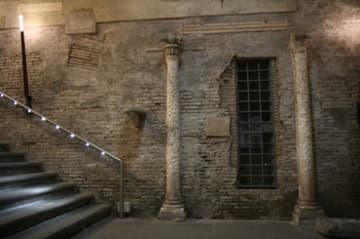 Base of stairs descending from the upper church to the lower church.