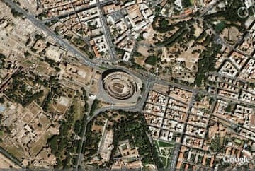 Aerial view of the Roman Colosseum.
