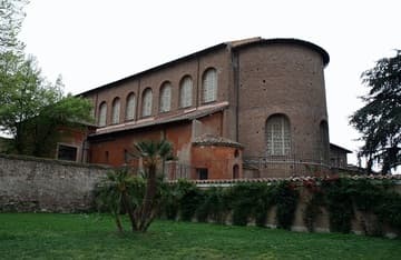 Exterior view of apse and nave from southeast.