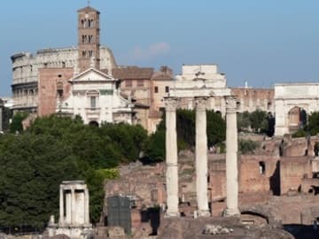 Temple of Castor and Pollux with the smaller Temple of Vesta (left).