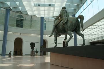 The original equestrian statue of Marcus Aurelius, a copy of which stands in the courtyard.