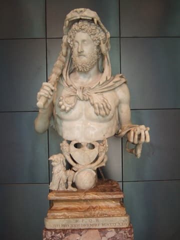 Marble bust of Emperor Commodus (176-192 AD) as Hercules, dated to 191 or 192 AD. From an underground chamber in the area of the Horti Lamiani (1874).