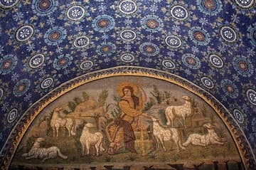 Good Shepherd mosaic with decorated arch.