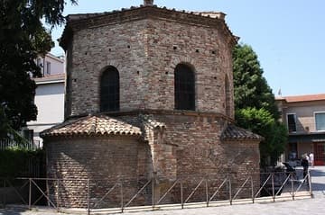 Exterior view from the north. The baptistery is over 2 meters below modern ground level.
