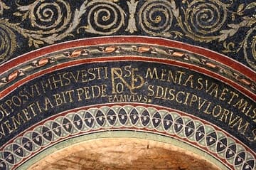 Mosaic inscription and decoration.