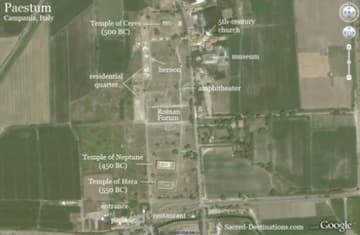 Aerial map of Paestum oriented north.
