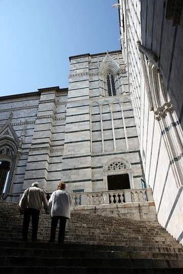 Exterior of the "crypt" of Siena Cathedral, built and frescoed in the 13th century. It was abandoned in the early 14th century and not rediscovered until 1999.