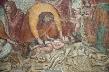 Detail of Slaughter of the Innocents fresco by Pietro Lorenzetti (c. 1330), second chapel in south transept. Santa Maria dei Servi, Siena, Italy.