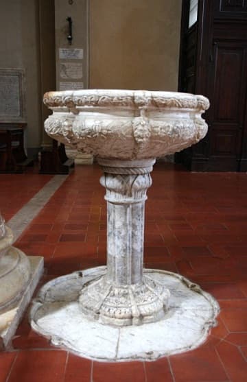 Marble stoup for holy water, 13th century. Santa Maria dei Servi, Siena, Italy.