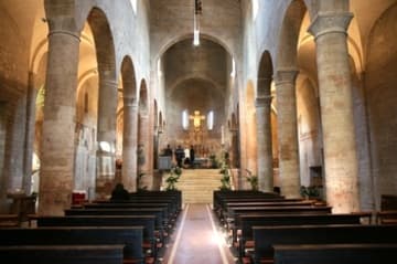 11th-century Romanesque nave, looking east to the raised presbytery.