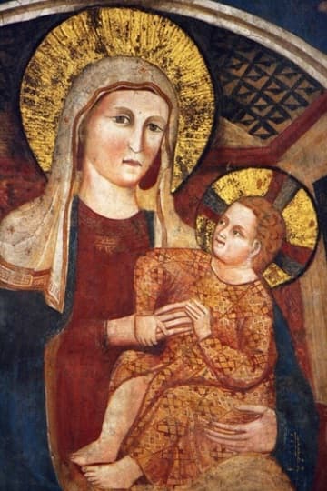 Fresco of the Madonna and Child, left chapel of the crypt, 15th century.