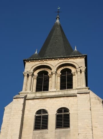 Detail of the Romanesque west tower, viewed from south.