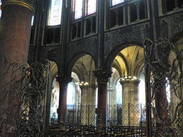 The sun illuminates the medieval interior.