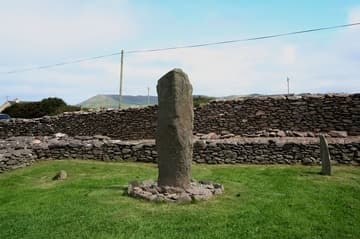 The most impressive of Riasc's cross-inscribed slabs is the Reask Stone, decorated with spiral designs and carved with the initials