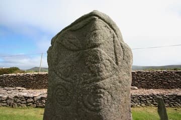 The most impressive of Riasc's cross-inscribed slabs is the Reask Stone, decorated with spiral designs and carved with the initials