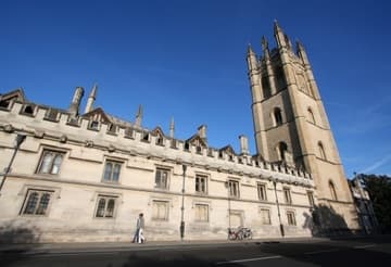 College buildings and bell tower (1492-1505) from the High Street.