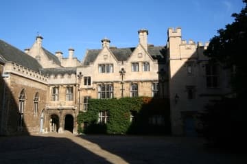 East side of Front Quad, with the Old Warden's Lodgings on far left. The gateway in the corner leads to St Alban's Quad.