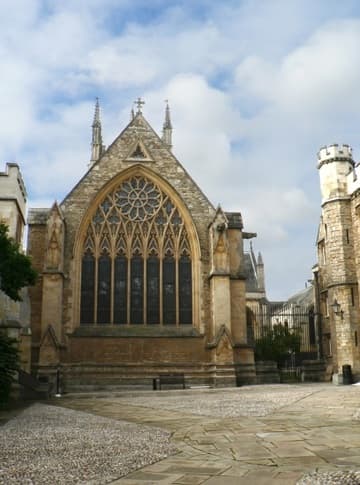 East window of the chapel, viewed from the Front Quad. Merton College, Oxford.