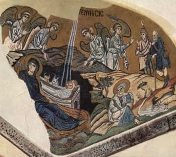 Byzantine mosaic of the Nativity.
