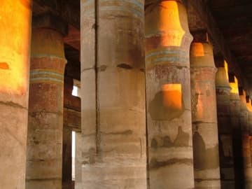 Morning sunlight on columns of Karnak Temple.